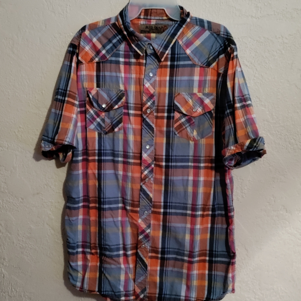 Red Snap Clothing Co. button front shirt with Pearl snaps men's Plaid size XL